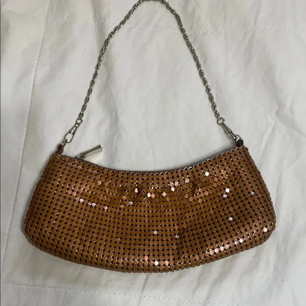 Bijoux Terner Copper Tone Aluminum Mesh Evening Bag 9x4x1 w/ 8” Drop